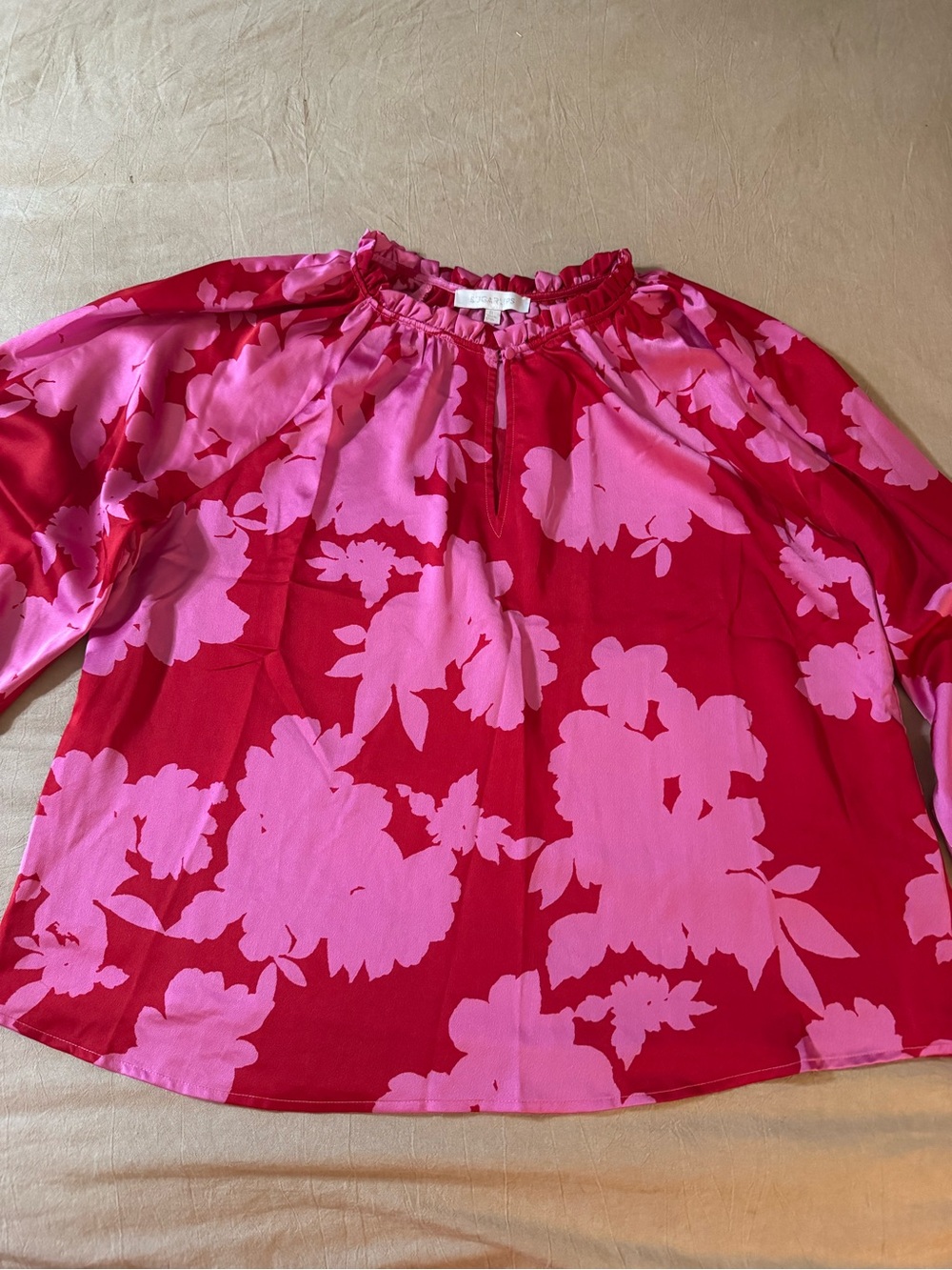 Sugarlips Pink and Hot Pink Floral Peasant Blouse